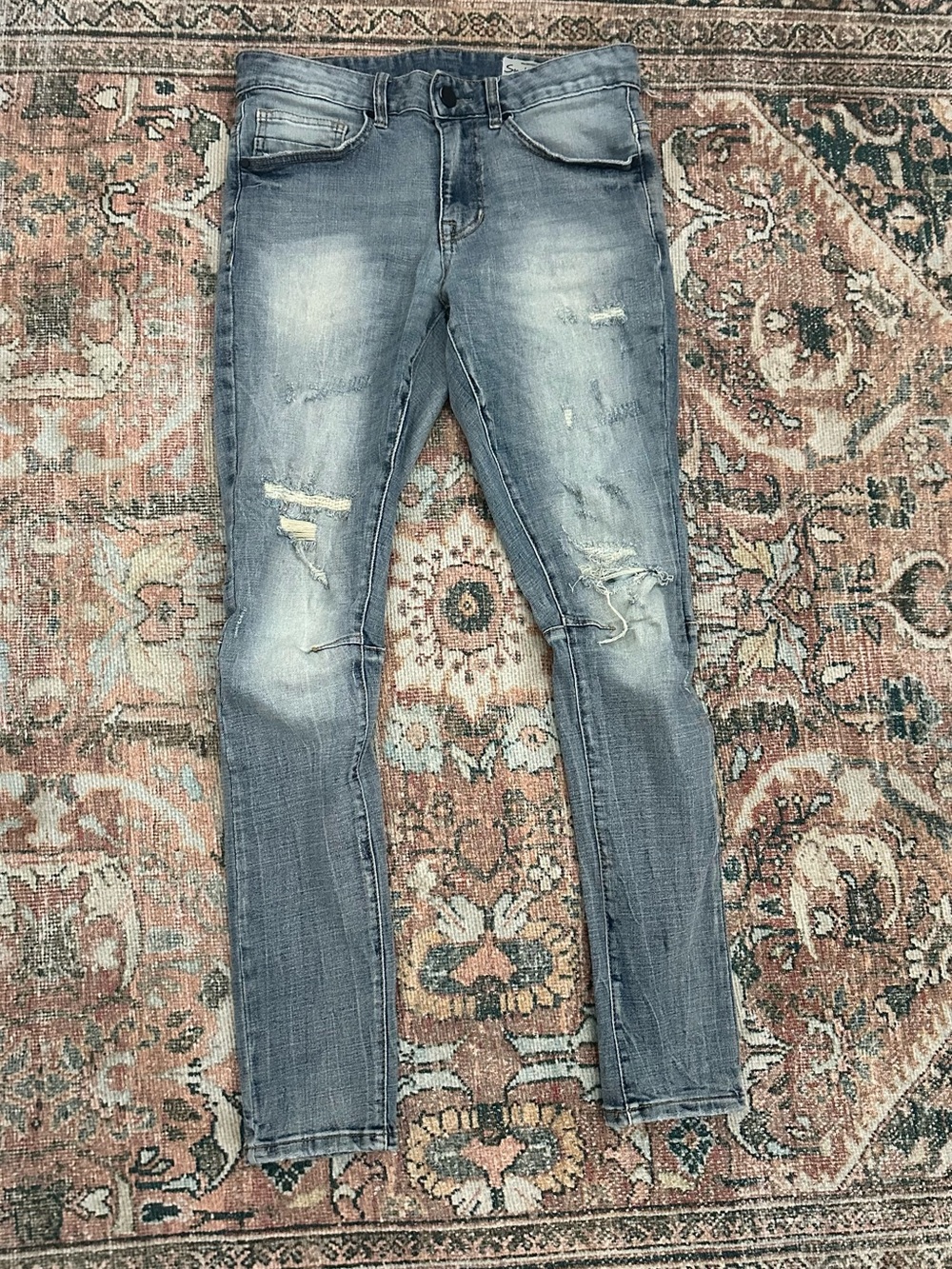 Smoke Rise Skinny Slim Fit Distressed Men's Blue Jeans